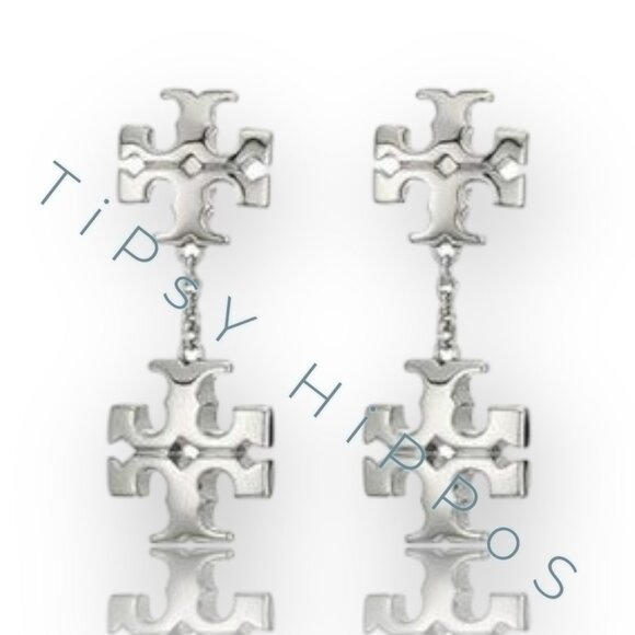 NEW!!! Tory Burch Silver Kira Logo Dangle Earrings - Picture 2 of 5
